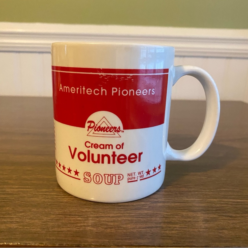 1990s Campbell’s Soup Spoof “cream of Volunteer” Coffee Mug - Ameritech Pioneers